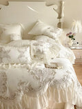 elvesmall  Luxury Princess Wedding Bedding Set 1400TC Egyptian Cotton Butterfly Flowers Embroidery Lace Duvet Cover Bed Sheet Pillowcases