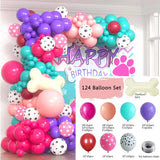 elvesmall 128/80pcs Dog Paw Print Balloon Garland Pink Blue Dog Bone Foil Balloons Boys Girls Birthday Party Decorationn Baby Shower