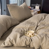 elvesmall Washed Cotton Duvet Cover Set, Minimalist Style Bedding Set, Plain Simple Sheet, 2 Pillow Cases