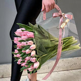 elvesmall New Transparent Flower Bag with Handle Fresh Flower Bouquet Wrapping Boxes Wedding Birthday Party Gift Rose Packaging Handbags