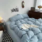 elvesmall INS Solid color Bedding Comforter sets Duvet Cover bedsheets set pillowcases Bedding Linens Set Queen/King Bed
