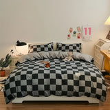 elvesmall Checkerboard Bedding Comforter Set with Pillowcase bed sheet Single Full Size Bed Linen Duvet Cover Set Queen/King Double Single