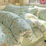 elvesmall Ins Bedding Set Refreshing New Blue Wind CHIME  Four PIECE Set On Bed Washing Cotton Bed Sheet Bed Sheet Dormitory 3pcs