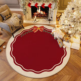 elvesmall Christmas Living Room Bedroom Round Carpet Festive Atmosphere Christmas Tree Decoration Floor Mat Easy To Care Short Pile Rugs