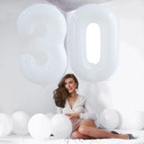 elvesmall 2pcs 30/40inch Giant White Number Balloon 16 18 25 30 40 50 Foil Balloons Birthday Wedding Baby Shower Decoration Figures Globos