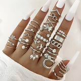 elvesmall Boho Geometric Knuckle Rings Set For Women Artificial Pearl Gold Silver Color Finger Ring Female Party Jewelry Accessories