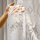 elvesmall  European Luxury Palace Jacquard Curtain for Living Room Bedroom White Geometric Hollowed Sheer Drape Window Treatment Custom #E
