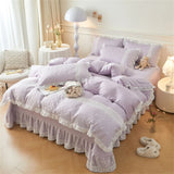 elvesmall Korean Luxury Lace Ruffles Bedding Set Skin-Friendly Washed Cotton Princess Style Duvet Cover Bed Sheet Pillowcase Home Textiles
