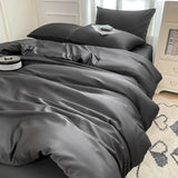 elvesmall Cooling Duvet Cover Single Queen Silky Soft, Solid Color Bedding Set, 4 Pcs Set(1 Comforter Cover + 1 Flat Sheet + 2 Pillowcase)