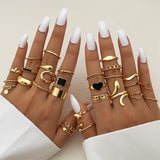 elvesmall Exaggerated Punk Rings Set Snake Heart Chain Butterfly Gold Color Metal Finger Ring for Women Fashion Jewelry Gift