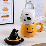elvesmall Halloween Ghost Cup Fun and Unique Ghost Desgn Gifts for Family Friends Ceramic Mug with Lid