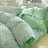 elvesmall Botanical Floral Duvet Cover Single/Queen, Washed Cotton Garden Flower Pattern Comforter Cover 3Pcs Reversible Pink Bedding Set