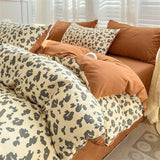elvesmall Water Washed Cotton Bedding Set Duvet Cover Bed Sheet Pillowcase Printed Four Piece Set Quilt Cover Bedroom Bed Sets King Size