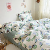 elvesmall Ins Girl Bedding Set Heart Cherry Duvet Set With Double Layer Yann Pink Four PIECE Set Simple Washing Cotton Bed Sheet Bed Sheet