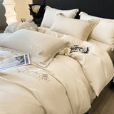 elvesmall  Embroidery 100% Lyocell Fiber Duvet Cover Set 220x240 High End Skin Friendly King Size Bedding Set Luxury Soft Pink Bedding Sets