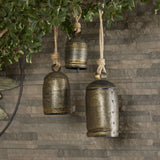 elvesmall Wall Hanging Decor With Solid Pattern and Metal Clapper Wind Chimes Metal Tibetan Decorative Wall Clock 3-Piece Set Round Crafts