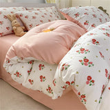 elvesmall  Romantic Bedding Set Washed Cotton Duvet Cover Set Pillowcase Bed Linen Couple Bed Sheets Set Korean Quilt Cover for Boys Girls