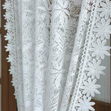 elvesmall  PC White Lace Floral Hollow Sheer Short Curtain for Living Room Bay Window Drape Door Home Decoration