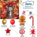 elvesmall Decorations Christmas Balloons Garland Arch Red Metallic Gold With Gingerbread Man Stars Foil Balloon For Christmas Party Decor
