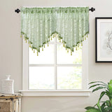 elvesmall Green Valance Sheer Drape for Small Window Short Curtain With Lace Beads Bottom Kitchen Home Decoration Blinds #E
