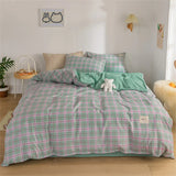 elvesmall Japan Style Bedding Set Plaid Queen Size Duvet Cover Set With Sheets Bedroom Decor Skin Friendly King Single Double Bedding Sets