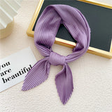 elvesmall Women Pleated Satin Scarf Headscarf Neckerchief Skinny Ribbon Square Hair Tie Band Kerchief Satin Foulard Scarves Decorative