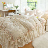 elvesmall  Idyllic Small Floral Fresh Ruffled Quilt Cover Four-Piece Set All Cotton Pure Cotton Bed Sheets Bed Skirt Bedding