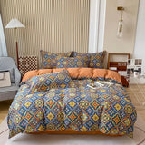 elvesmall Warm Brushed Print Comfortable Cotton  KingQueen Size Bedding Set 4 pcs Duvet/ Comforter Cover Bed Sheet Set pillowcas for bed a