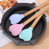 elvesmall Pink Love Silicone Spatula Heart-Shaped Spatulas with Wooden Handle Baking Spatula Kitchen Utensils Egg Making Cake Baking Tool