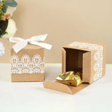 elvesmall 10Pcs Square Kraft Paper Candy Box With Rope Wedding Favor Lace Chocolate Box For Birthday Baby Shower Party Gift Pakcing Decor