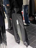 srczz Chestnut Spring NewDesign Sense Color Contrast Patchwork Suit Pants Women's High Waist Slimming Loose Wide Leg Mop Pants