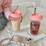 elvesmall -  Cute Butterfly Water Bottle With Filter Tritan Coffee  Juice Milk Tea Straw Cup Drink Bottle Portable Original Cups BPA Free