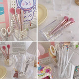 elvesmall Acrylic Three Grid Pen Holder Transparent Storage Rack Large Capacity Pencil Rack Square Makeup Shelf Desktop Organizer