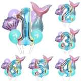 elvesmall Mermaid Party Balloons 32inch 1 2 3 Foil Number Balloon Girls' Mermaid Tail Birthday Party Decorations Baby Shower Helium Globos