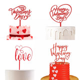 elvesmall  New Happy Valentine's Day Cake Topper Acrylic Gold Red Love Wedding Cupcake Topper for Lady Wedding Party Cake Decorations