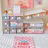 elvesmall Cute Desk Organizer Drawer With Sticker Kawaii Plastic Office Table Organizer Stationery Storage Box Container For Home School