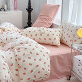 elvesmall New Floral Double Gauze 100% Cotton Bedding Set Breathable Fresh Queen Duvet Cover Set with Sheets Quilt Cover and Pillowcase