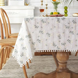 elvesmall  Cotton Blend Tablecloth Beige Floral Printed Washable Farmhouse Table Cover for Wedding Party Living Room Baby Shower Decoration