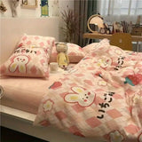 elvesmall  Ins Black Bowknot Bedding Set Pink Bed Flat Sheet Duvet Cover Twin Full Queen Princess Style Bed Linen Girls Floral Quilt Cover