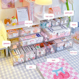 elvesmall Cute Desk Organizer Drawer With Sticker Kawaii Plastic Office Table Organizer Stationery Storage Box Container For Home School