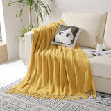 elvesmall Office Cover Nap Blankets Sofa Bed Decorative Blanket 127x170cm Nordic Style Solid Color Woven with Tassel 4 Colors Optional