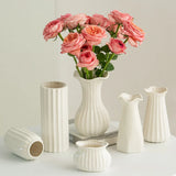 elvesmall White Modern Ceramic Vases Water-grown Flowers Dried Flowers Decorative Ornaments Living Room Table Ornaments Flower Ware North