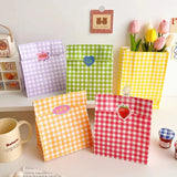 elvesmall 5/10PCS Colorful Plaid Kraft Paper Bag Candy Biscuit Snack Flower Packaging Vertical Storage Bag Wedding Birthday Party Gift