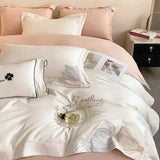 elvesmall Embroidery 100% Cotton Bedding Set Luxury Home Textile Duvet Cover Set 220x240 High End Hepburn Style Skin Friendly Bedding Sets