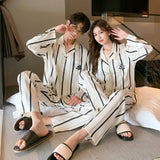 elvesmall  Fashion Design Pajamas Suit Women Men Ice Silk Long Sleeves Home Colth Couples Satin Thin Sleepwear Set Cool Summer Male Female