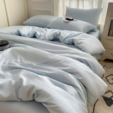 elvesmall Cooling Duvet Cover Single Queen Silky Soft, Solid Color Bedding Set, 4 Pcs Set(1 Comforter Cover + 1 Flat Sheet + 2 Pillowcase)