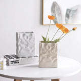 elvesmall  Simple cream style imitation paper bag pleated ceramic vase Hydroponic vase Home decoration room decoration ins simple