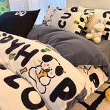 elvesmall  Winter Thickened Warm Flannel Queen Bedding Set Home Textile Cartoon Cute Duvet Cover Sheet Pillowcase 4pcs Luxury Bed Linen Set