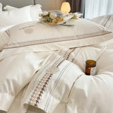 elvesmall  Light Luxury Style 120 Thread Count Pure Cotton Four Piece Set Embroidered All Cotton Quilt Cover Premium Feeling Bed Sheet