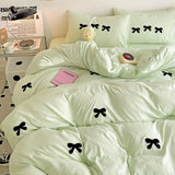 elvesmall Girly Bow-knot Duvet Cover Set Pink Polyester Comforter Cover Soft Quilt Cover Girls Bedroom Decor Bedding Set with 2 Pillowcase